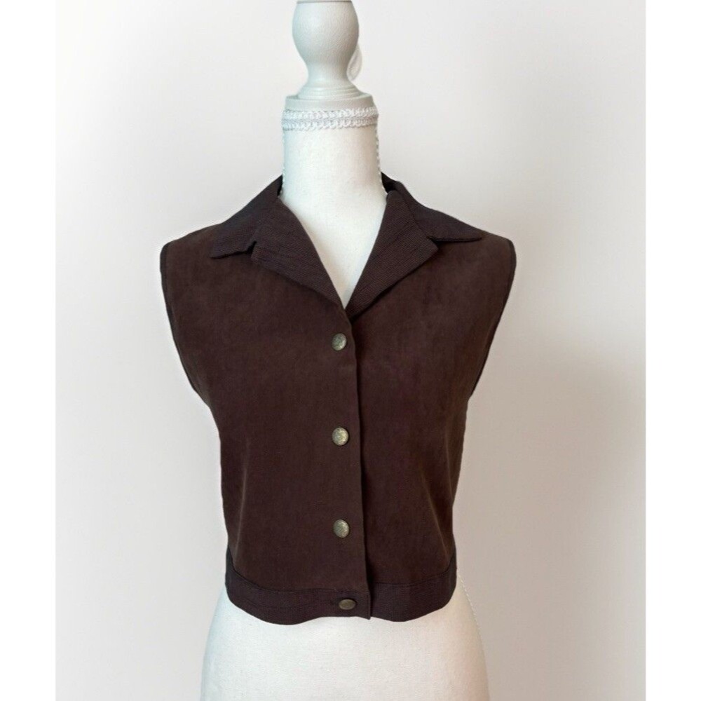 Vintage Dark Academia Western Cropped Vest Brown Rustic Boho Y2K Top Small